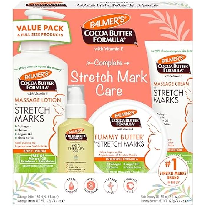 Palmer's Cocoa Butter Formula Pregnancy Skin Care Kit for Stretch Marks and Scars, Dermatologist Approved, Gift for Mom to Be, 4 Piece Full Size Set - Image 1